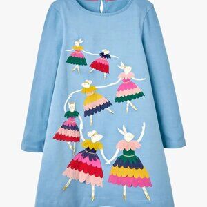 Mini Boden Bunny Ballerina Appliqué Dress-Frost Blue (7-8y)